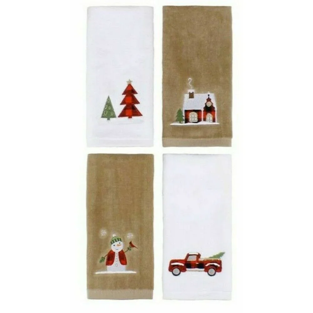 Christmas Fingertip Towels Set of 4 Embroidered Red Truck 11x18